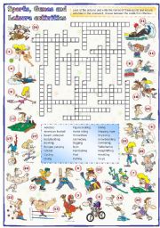 English Worksheet: Sports, games and leisure activities: Crossword (1 of 3)