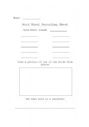 English worksheet: Word Wheel Recording Sheet