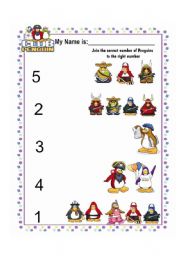 English worksheet: Numbers up to 5 with Club Penguin