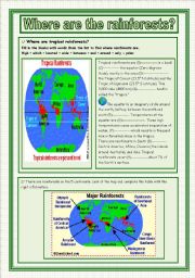 English Worksheet: Where are the rainforests? (3 pages)