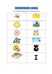 English worksheet: homophones dicatation and cards