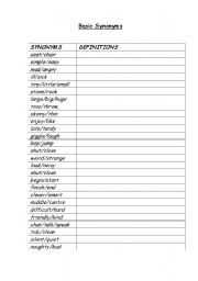 English Worksheet: Basic Synonyms