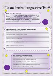 English Worksheet: Present Perfect Progressive Tense! 3 pages