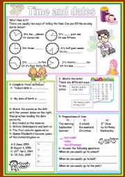 English Worksheet: time and dates