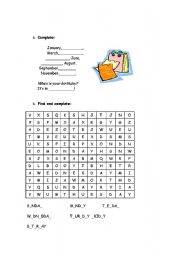 English worksheet: Days of the week and months