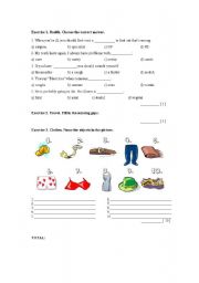 English Worksheet: Vocabulary MIX - Health Travel Clothes