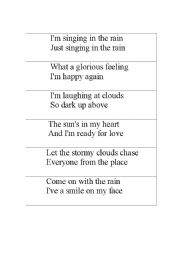 English worksheet: singing in the rain song strips