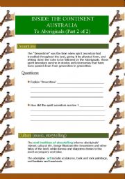 English Worksheet: Inside the continent Australia - Aboriginals (Part 2 of 2)(5 pages)