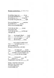 English Worksheet: Because you loved me-song lyrics with gaps