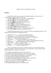 English Worksheet: relative pronouns and adjectival clauses