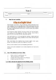 English Worksheet: Daily Routine test 7th Grade