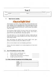 Daily Routine test 7th Grade