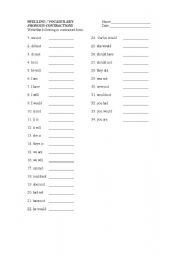 English worksheet: Contractions