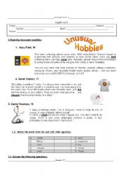 English Worksheet: Hobbies Test