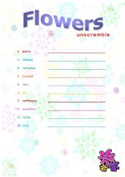 English Worksheet: Flowers - unscramble words