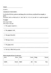 English Worksheet: Singular and Plutal Worksheet