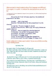 English worksheet: To Be - teachers note