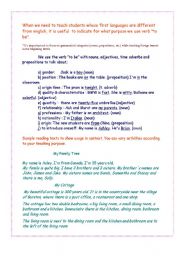 English Worksheet: To Be - teachers note