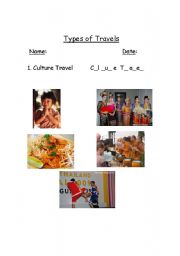 English worksheet: Types of Travels-Tourism