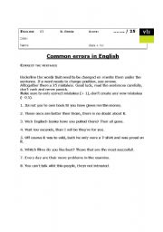 English worksheet: common errors