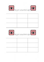 English Worksheet: Sight Word Bingo Template