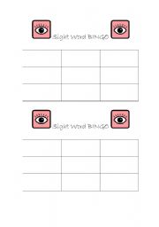 English worksheet: Sight Word Bingo Template