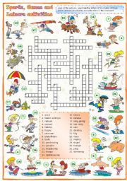 English Worksheet: Sports, games and leisure activities: Crossword (2 of 3)