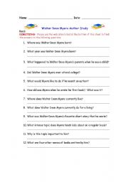 English Worksheet: Walter Dean Myers Author Web Quest