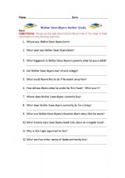 English worksheet: Walter Dean Myers Author Web Quest