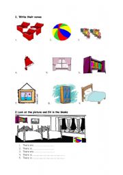 English Worksheet: there is-there are(vocabulary about the objects in the bedroom)