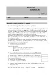 English Worksheet: 8th form end of term test N2