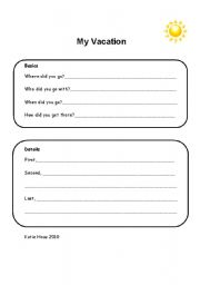 English worksheet: My Vacation graphic Organizer