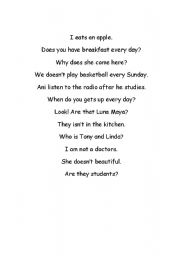 English Worksheet: Simple Present Verb-Non Verb Running Dictation