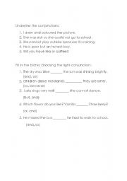 English worksheet: worksheet on conjunctions