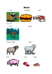 English worksheet: animals and meats