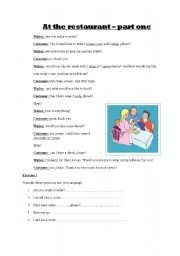 English Worksheet: at the restaurant - part one