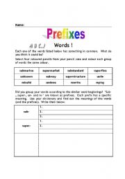 English Worksheet: Prefixes