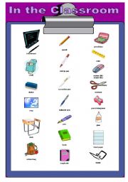 English Worksheet: In the Classroom - Pictionary