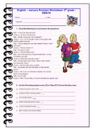 English Worksheet: 5th Grade January Test