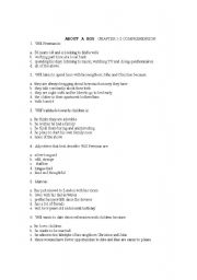 English worksheet: ABout A Boy  Compehension test Chap 1-2