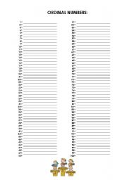 English worksheet: PORTFOLIO - Ordinal Numbers (1 to 100)