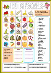 English Worksheet: fruit or vegetables