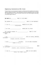 English worksheet: BEginning ESL conversation--Group exercise