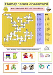 Homophones crossword (plus the key)