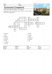 English worksheet: Synonyms crossword