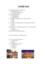 English Worksheet: Aussie Quiz