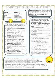 English Worksheet: connectors of cause and result