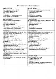 English Worksheet: The solar system  facts and figures
