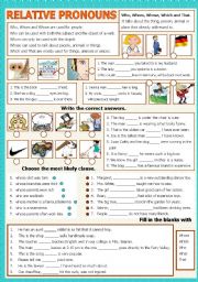 English Worksheet: Relative Pronouns - B/W - Keys