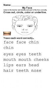 English worksheet: My face